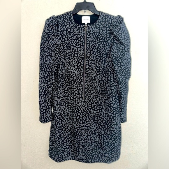 Sundays grey and black animal print zipper long sleeve dress 0 office modest - Picture 1 of 8